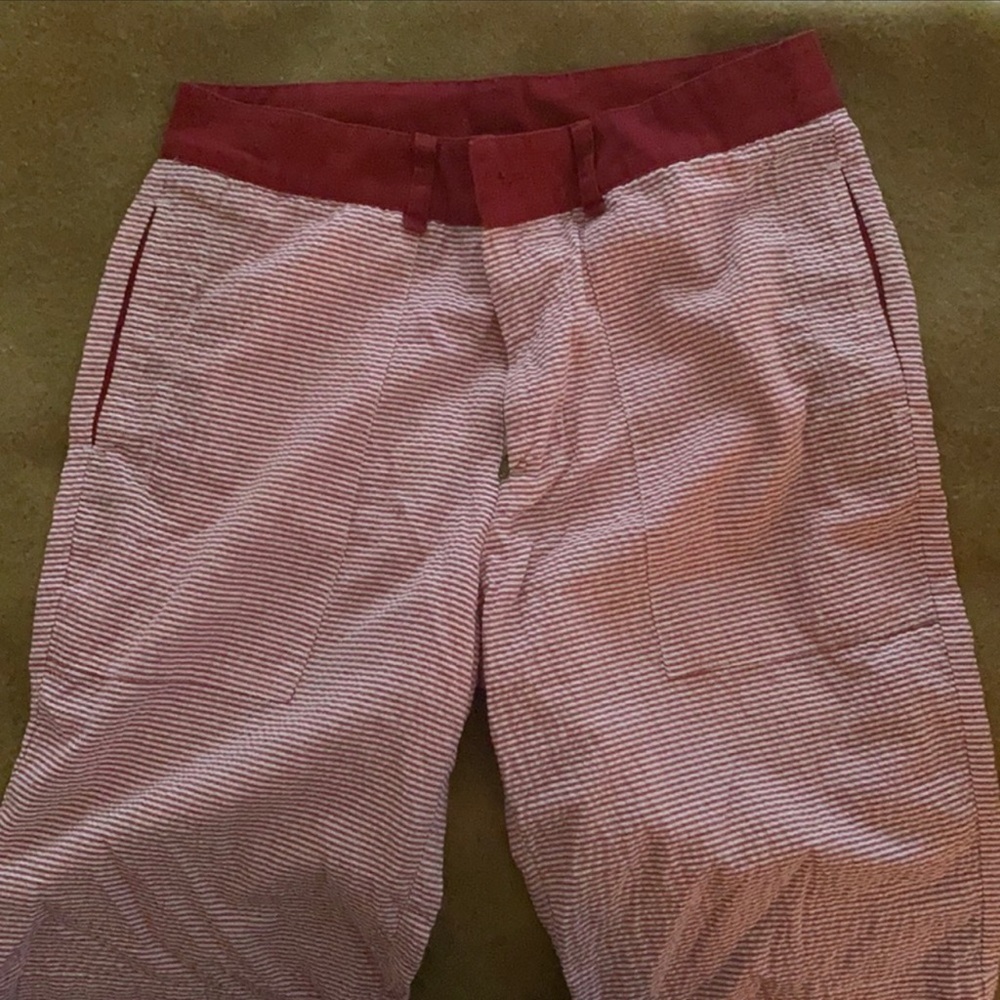 Betabrand Red and White Stripes Seersucker Shorts